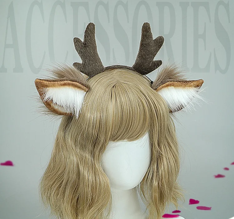 Cute Cosplay Antler Horn Hairband Women Simulation Plush Deer Ear Anime Accessories Pretended Christmas Party Costume Props Gias