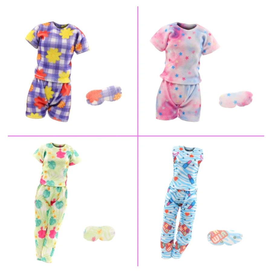 7pcs 11.5in/30cm Doll Clothes And Shoes = 4 Pajamas 1 Bathrobe 2 Slippers Handmade Birthday Christmas Gift, Pretend Game