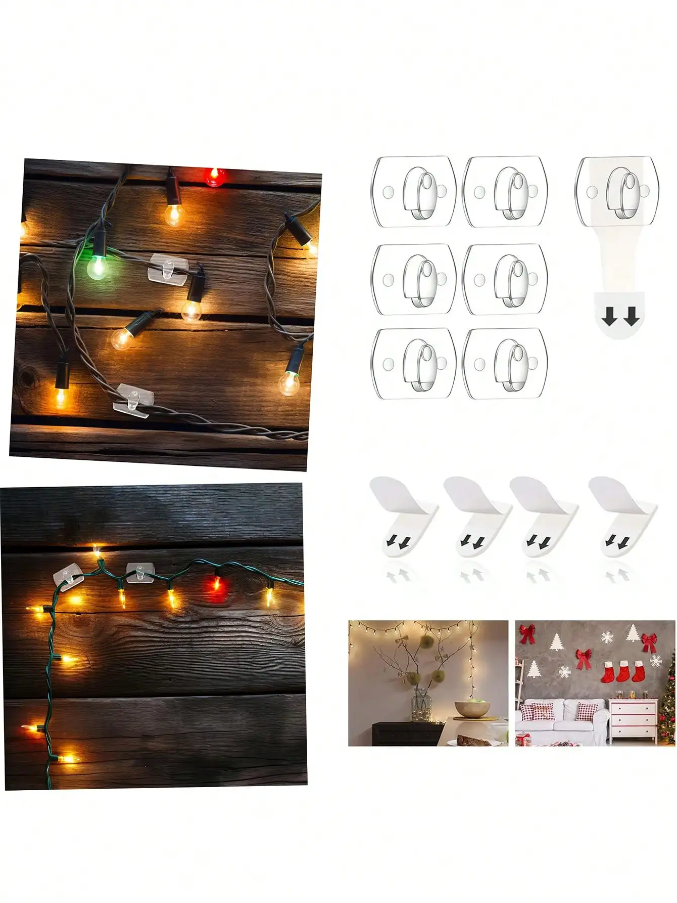 6/12/20/40pcs Mini Damage-Free Waterproof Wall Hooks for Home Hanging Christmas String Lights Garland Adhesive Decoration Clips