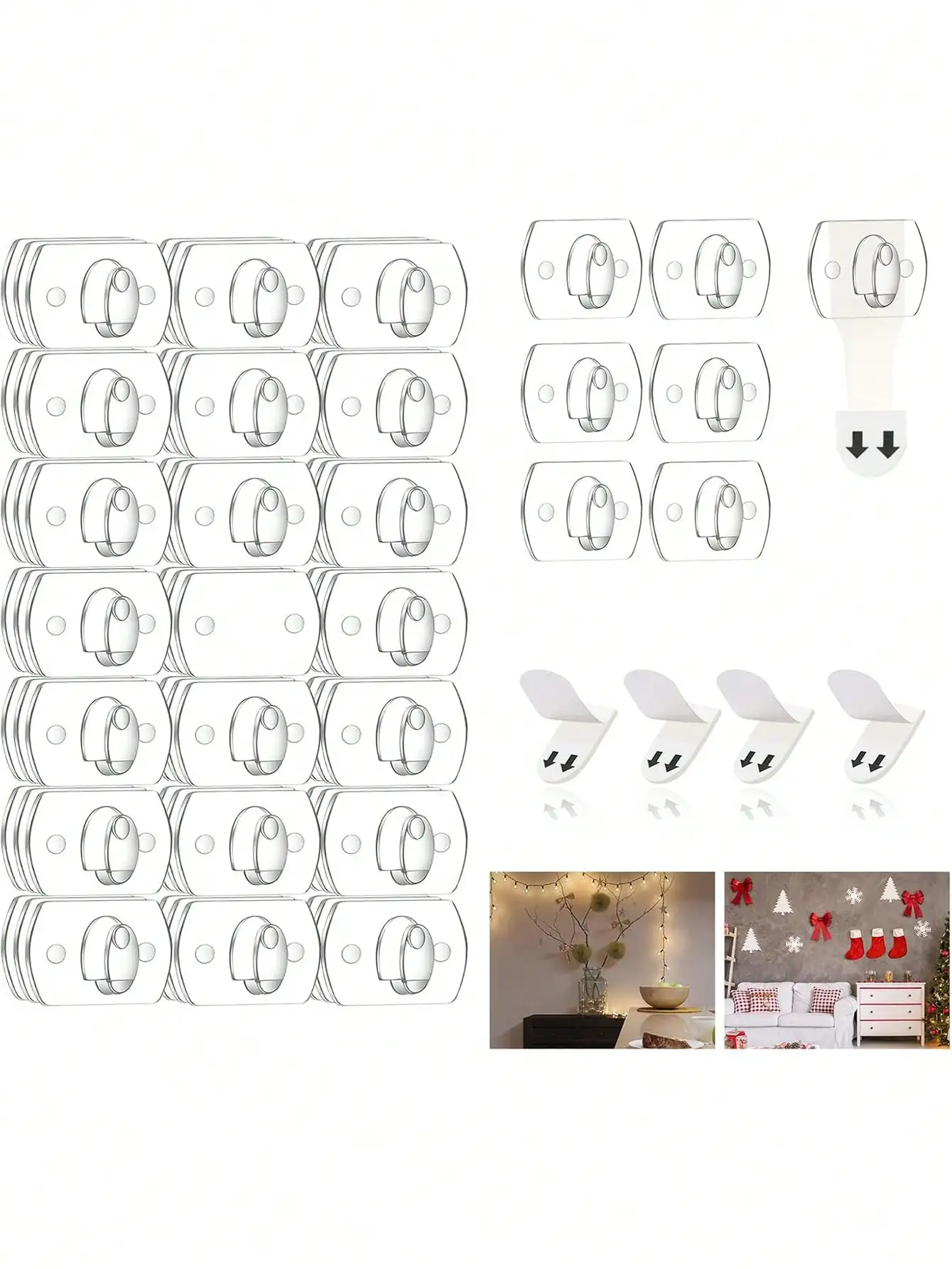 6/12/20/40pcs Mini Damage-Free Waterproof Wall Hooks for Home Hanging Christmas String Lights Garland Adhesive Decoration Clips