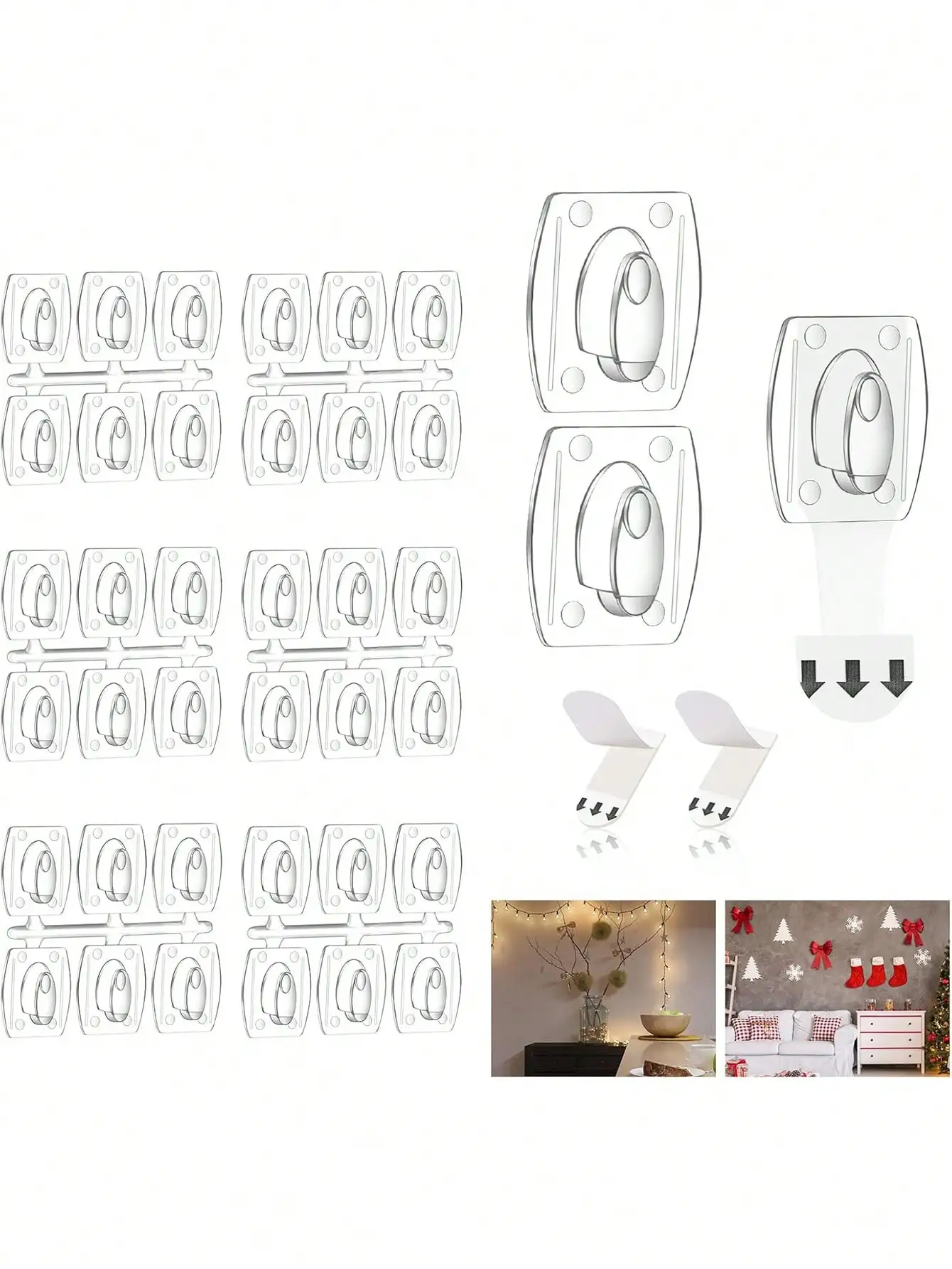 6/12/20/40pcs Mini Damage-Free Waterproof Wall Hooks for Home Hanging Christmas String Lights Garland Adhesive Decoration Clips