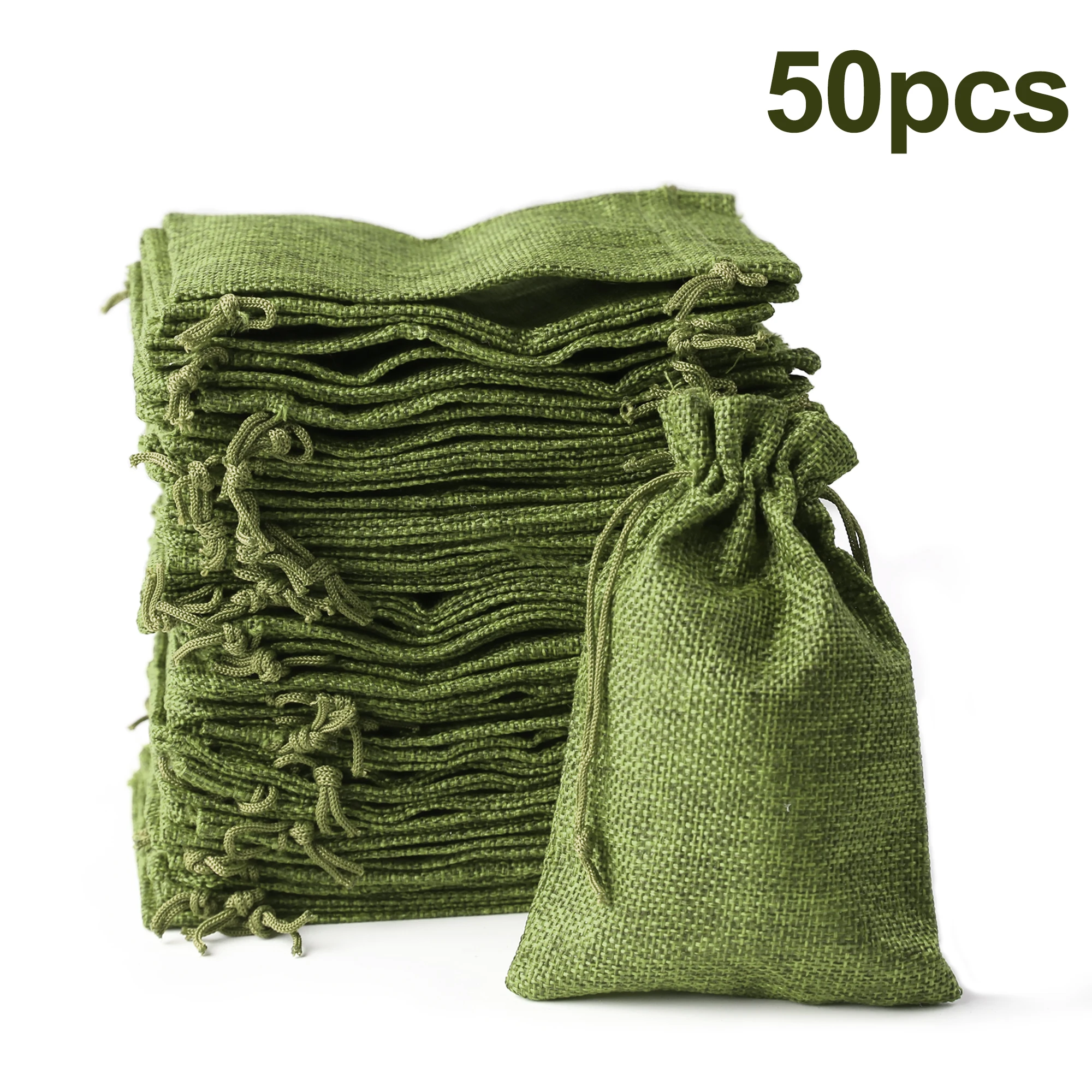 50PCS Christmas Red Green Drawstring Burlap Jute Gift Bags DIY Wedding Favor Gift For Packaging Candy Chocolate Jewery