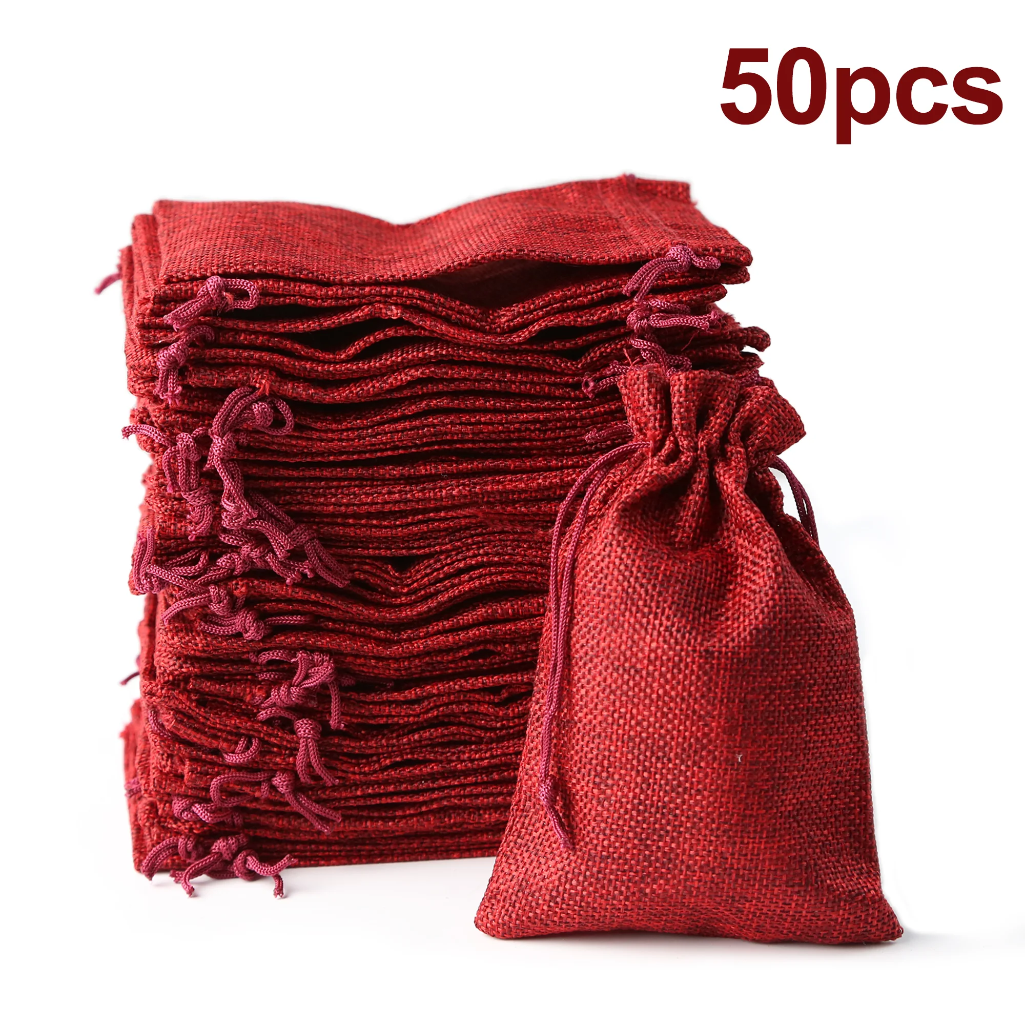 50PCS Christmas Red Green Drawstring Burlap Jute Gift Bags DIY Wedding Favor Gift For Packaging Candy Chocolate Jewery