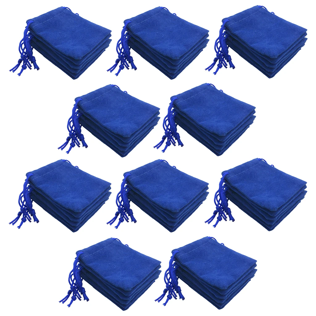 50 Pieces Blue Velvet Drawstring Jewelry Storage Pouch Gift Bags Candy Pouch Christmas Wedding Party Favor Wholesale 5x7cm