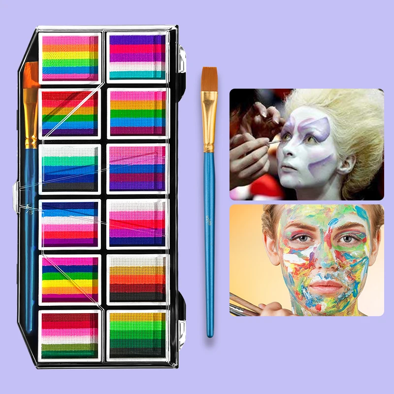 12 Grids colors Face painting Body paint Makeup rainbow Water-based Colorful Painting Set Christmas Palette for Adults and Kids