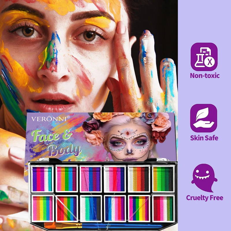 12 Grids colors Face painting Body paint Makeup rainbow Water-based Colorful Painting Set Christmas Palette for Adults and Kids