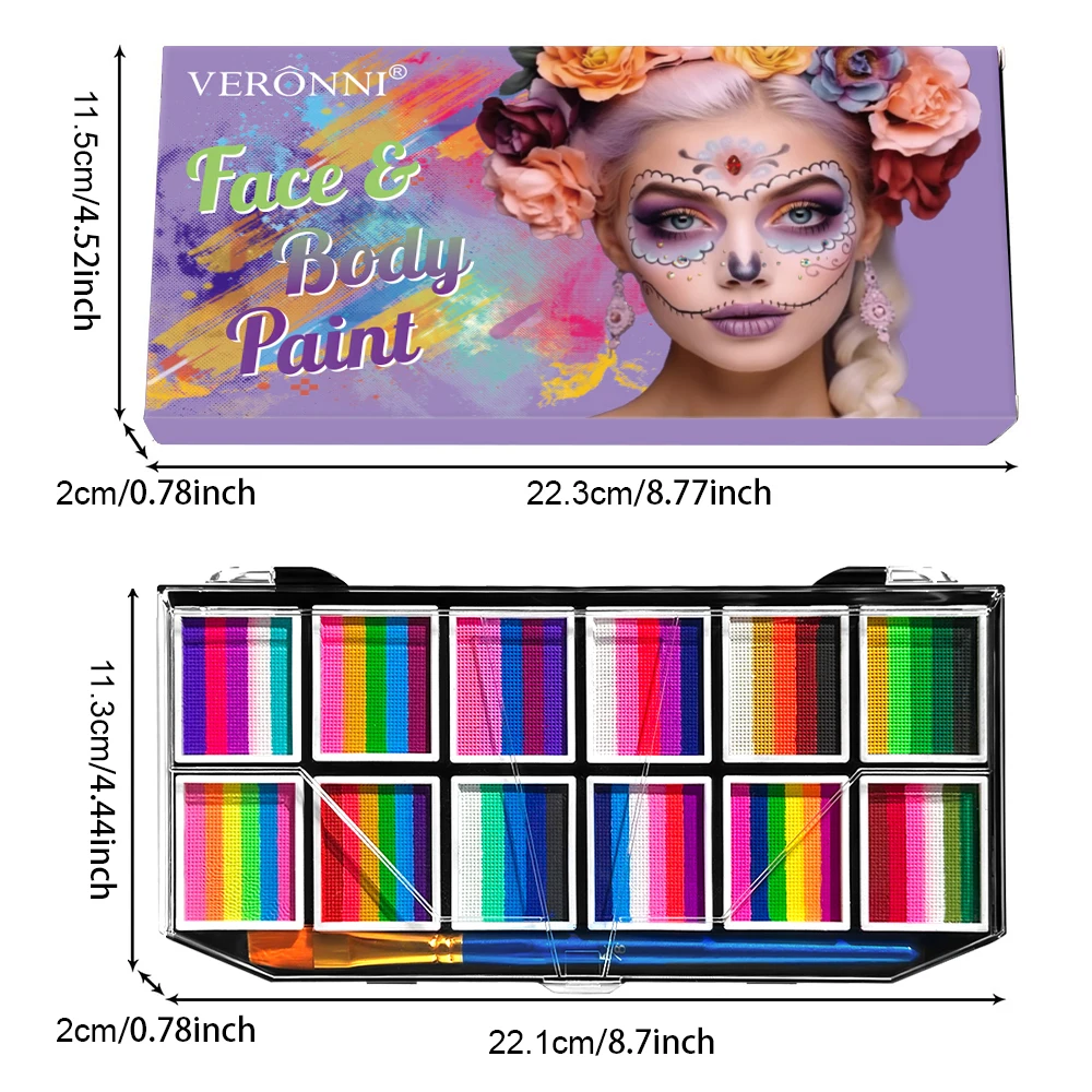 12 Grids colors Face painting Body paint Makeup rainbow Water-based Colorful Painting Set Christmas Palette for Adults and Kids