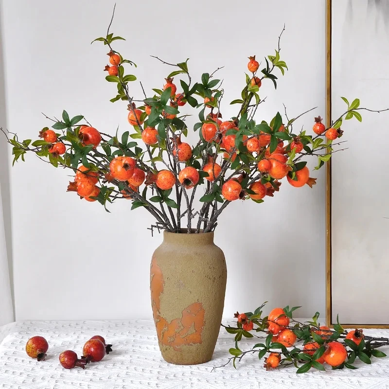 New Artificial Pomegranate Long Branch 6-Fruit Artificial Fruits Flowers For Home Wedding Party Table Decoration Christmas Decor