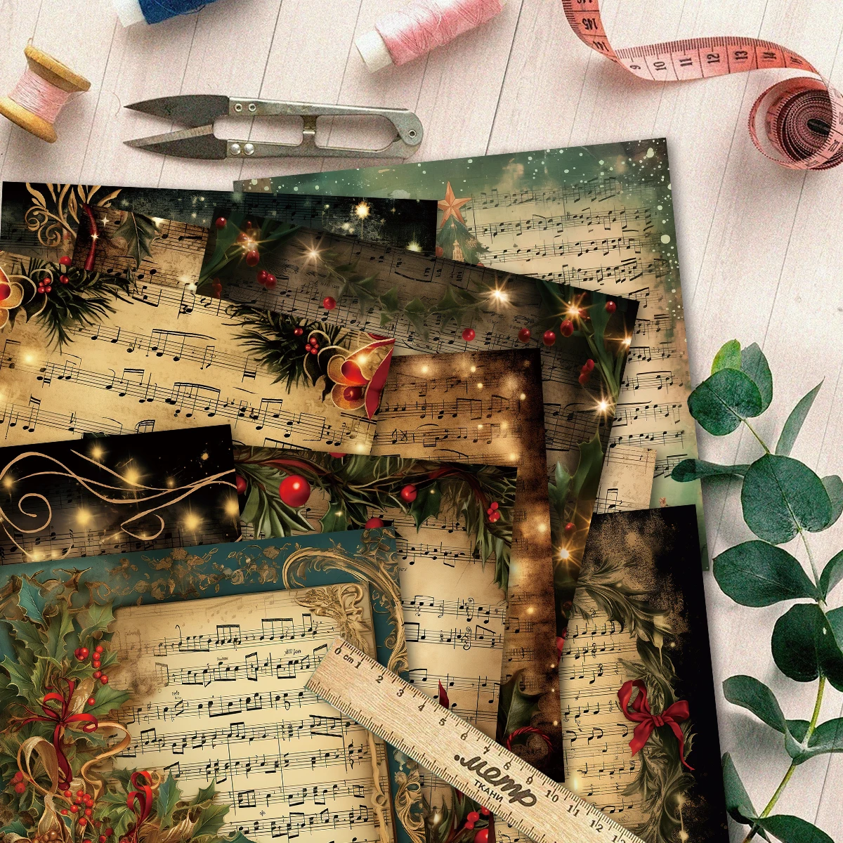 Vintage Christmas Sheet Music Scrapbook Paper Set,12sheets Xmas Decorative Decoupage Paper for DIY Crafts,Gift Wrap,Scrapbooking