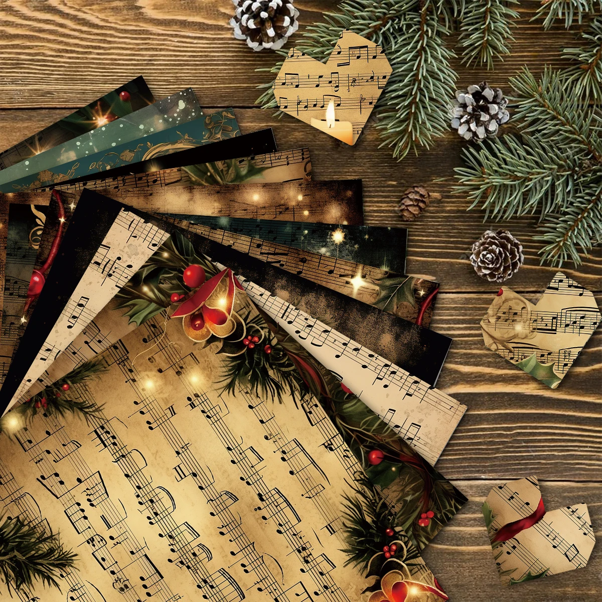 Vintage Christmas Sheet Music Scrapbook Paper Set,12sheets Xmas Decorative Decoupage Paper for DIY Crafts,Gift Wrap,Scrapbooking