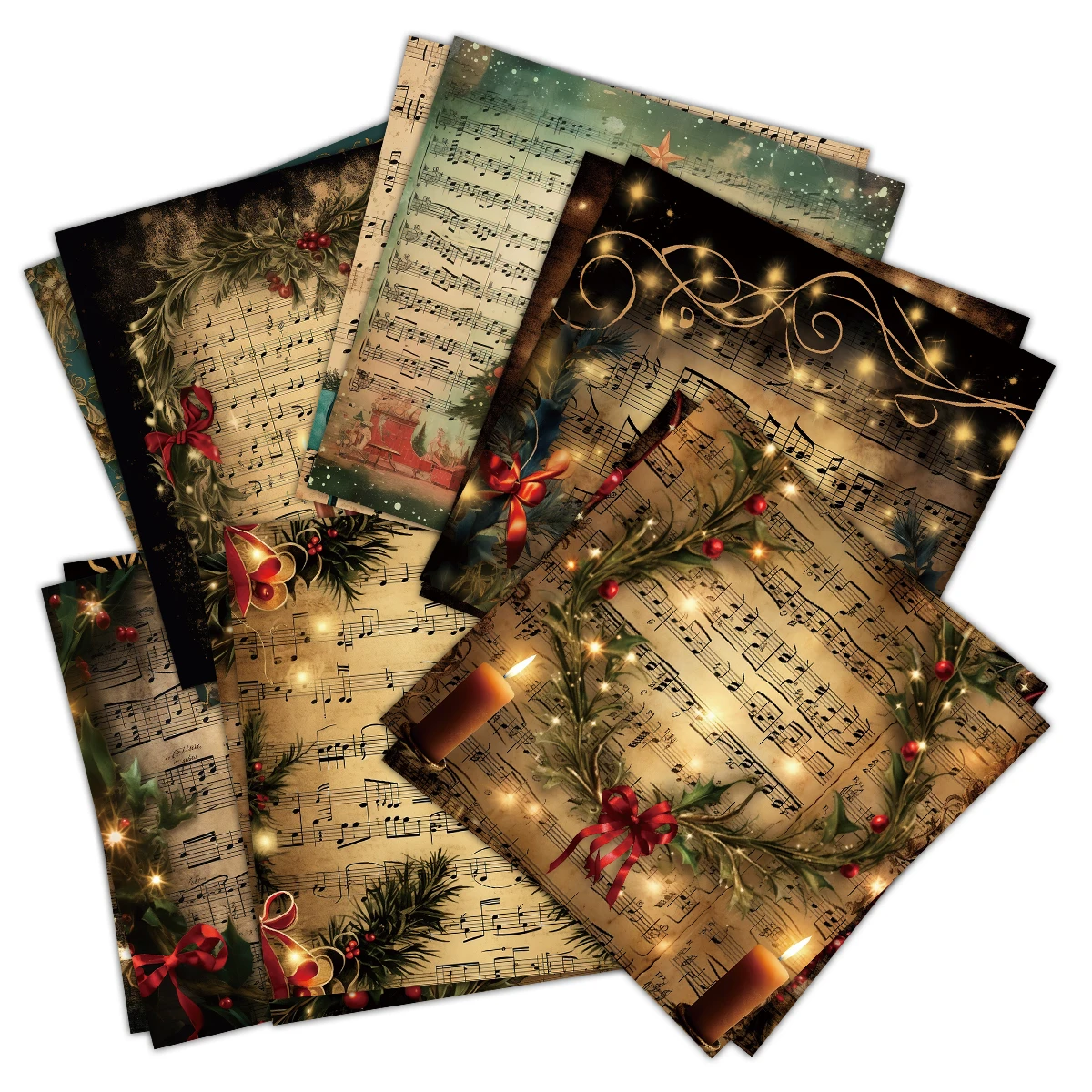 Vintage Christmas Sheet Music Scrapbook Paper Set,12sheets Xmas Decorative Decoupage Paper for DIY Crafts,Gift Wrap,Scrapbooking