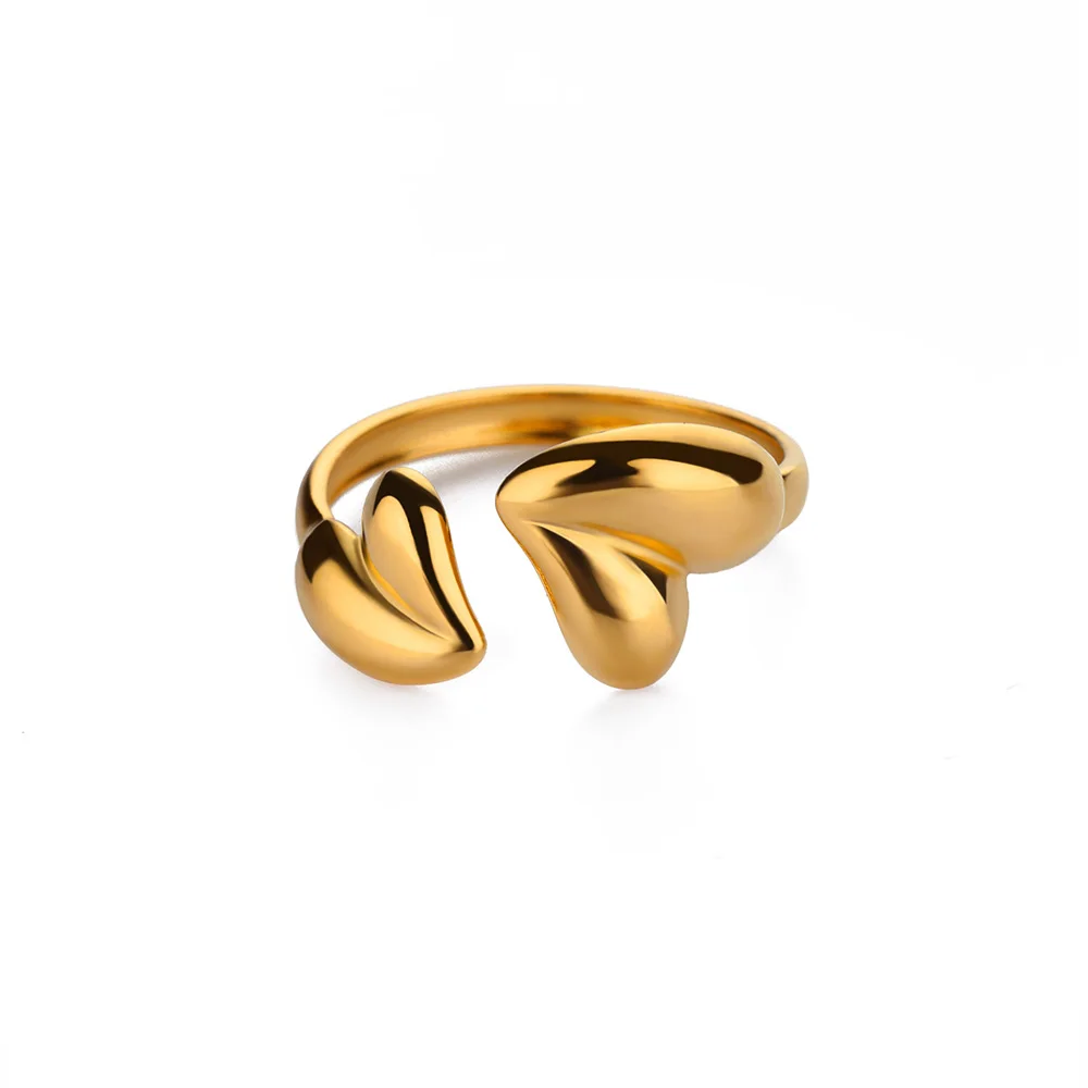 Irregular Heart Design Stainless Steel Open Rings For Women Gold Color Wedding Aesthetic Ring Jewelry Accessories Christmas Gift