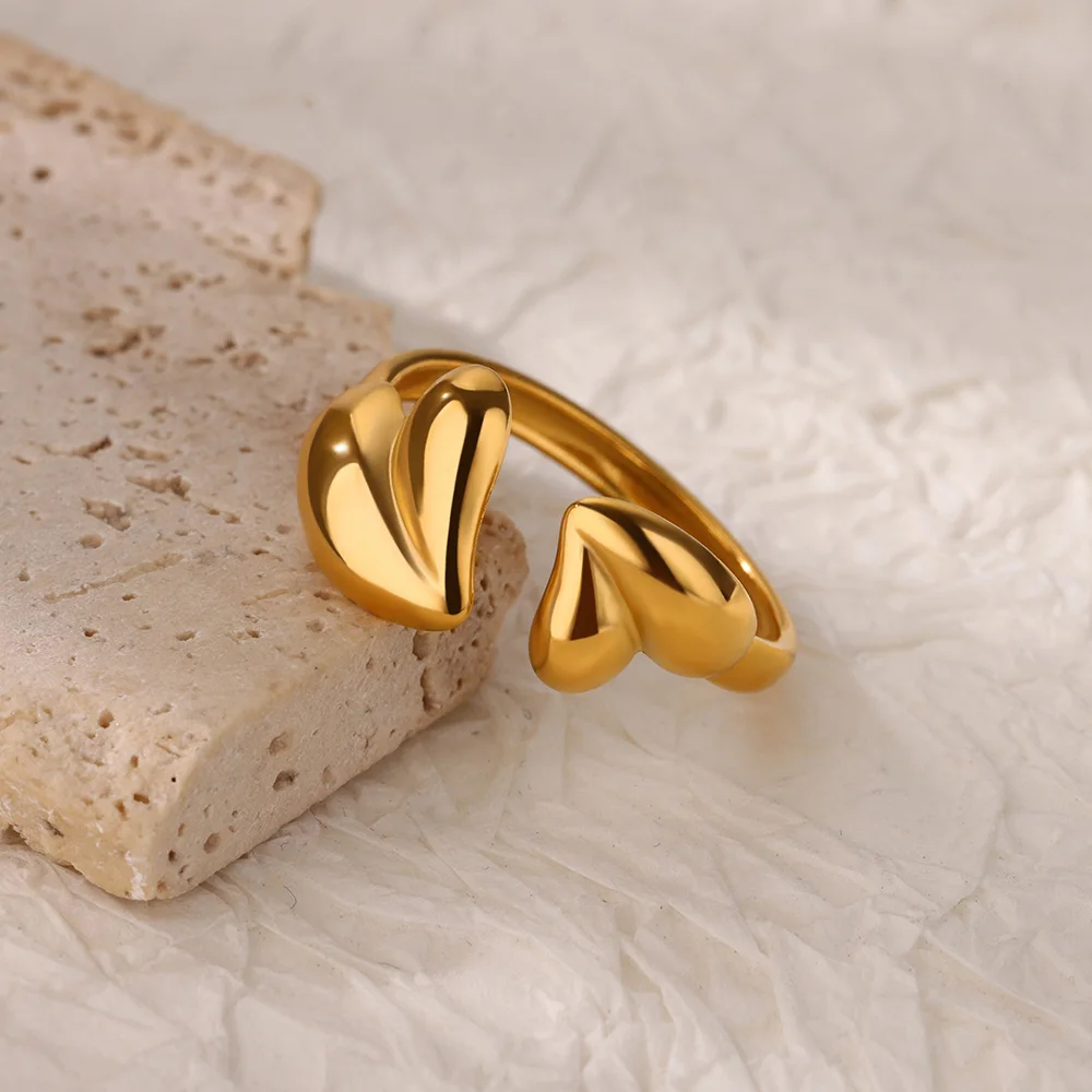 Irregular Heart Design Stainless Steel Open Rings For Women Gold Color Wedding Aesthetic Ring Jewelry Accessories Christmas Gift