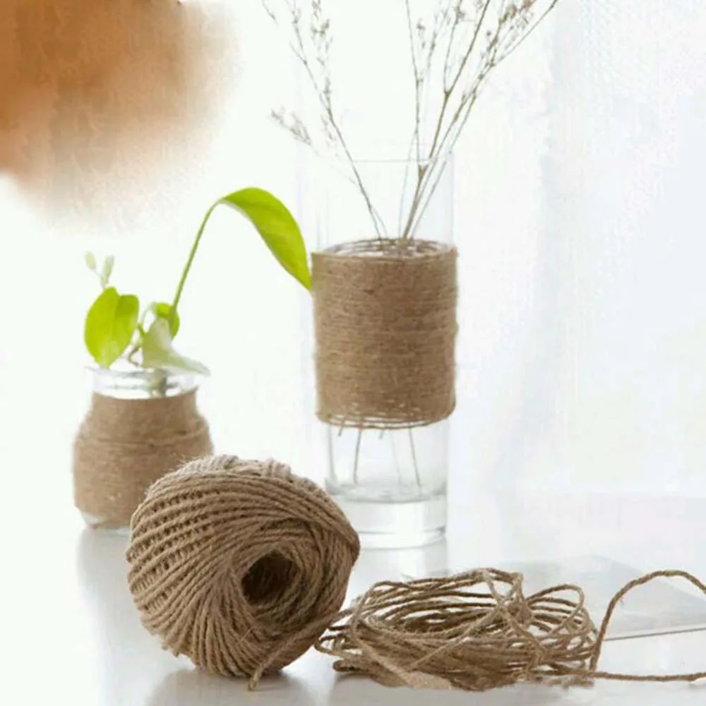 Natural Vintage Jute Rope Twine Christmas Crafts Jute Cord Thread Wedding Handmade DIY Party Ribbon Bows Decoration Cat Climbing