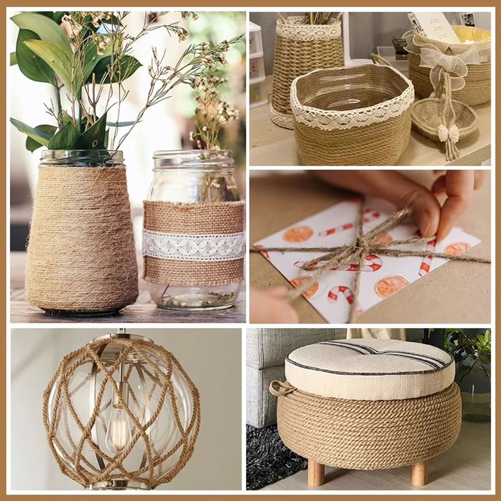 Natural Vintage Jute Rope Twine Christmas Crafts Jute Cord Thread Wedding Handmade DIY Party Ribbon Bows Decoration Cat Climbing