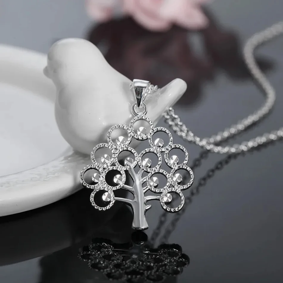 URMYLADY 45cm 925 Sterling Silver fine tree Pendant Necklace For Women Fashion charms Christmas gifts party Wedding Jewelry