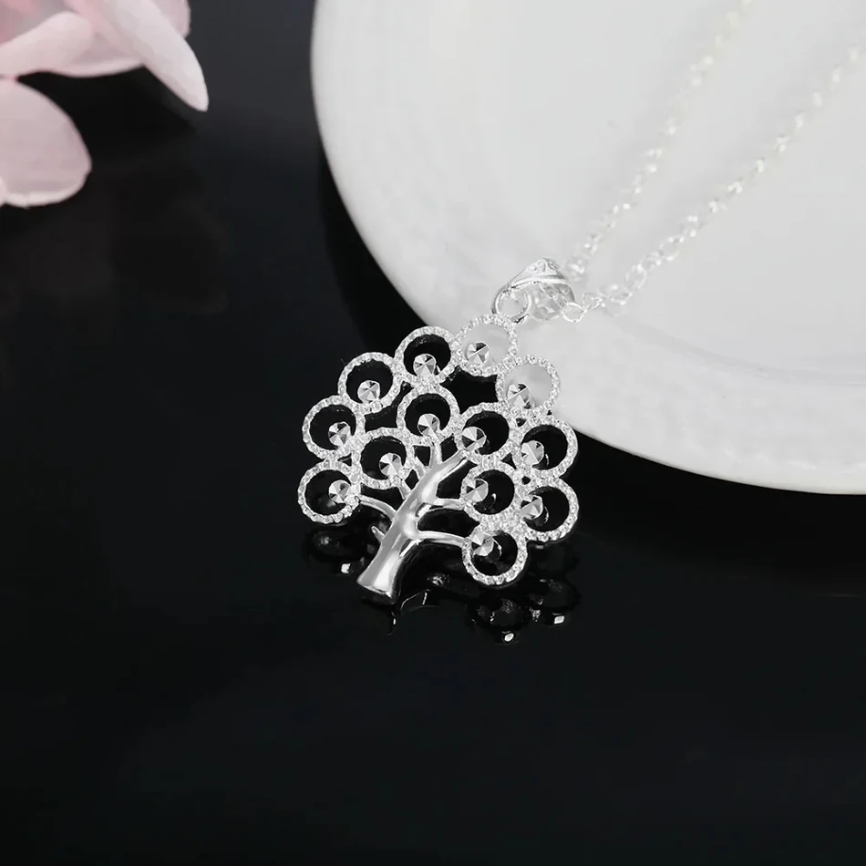 URMYLADY 45cm 925 Sterling Silver fine tree Pendant Necklace For Women Fashion charms Christmas gifts party Wedding Jewelry