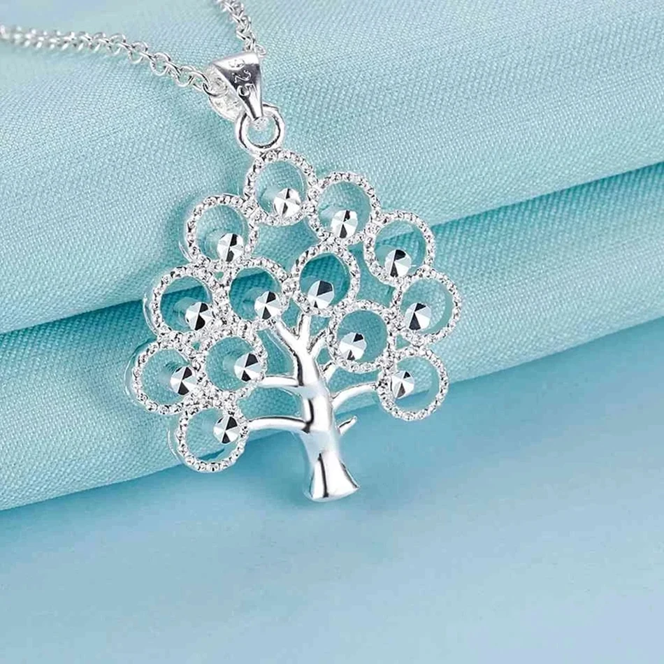 URMYLADY 45cm 925 Sterling Silver fine tree Pendant Necklace For Women Fashion charms Christmas gifts party Wedding Jewelry