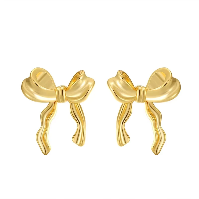 FTCY Vintage Metal Bowknot Earrings For Women Sweet Elegant Gold Color Women's Stud Earring Christmas Party Jewelry