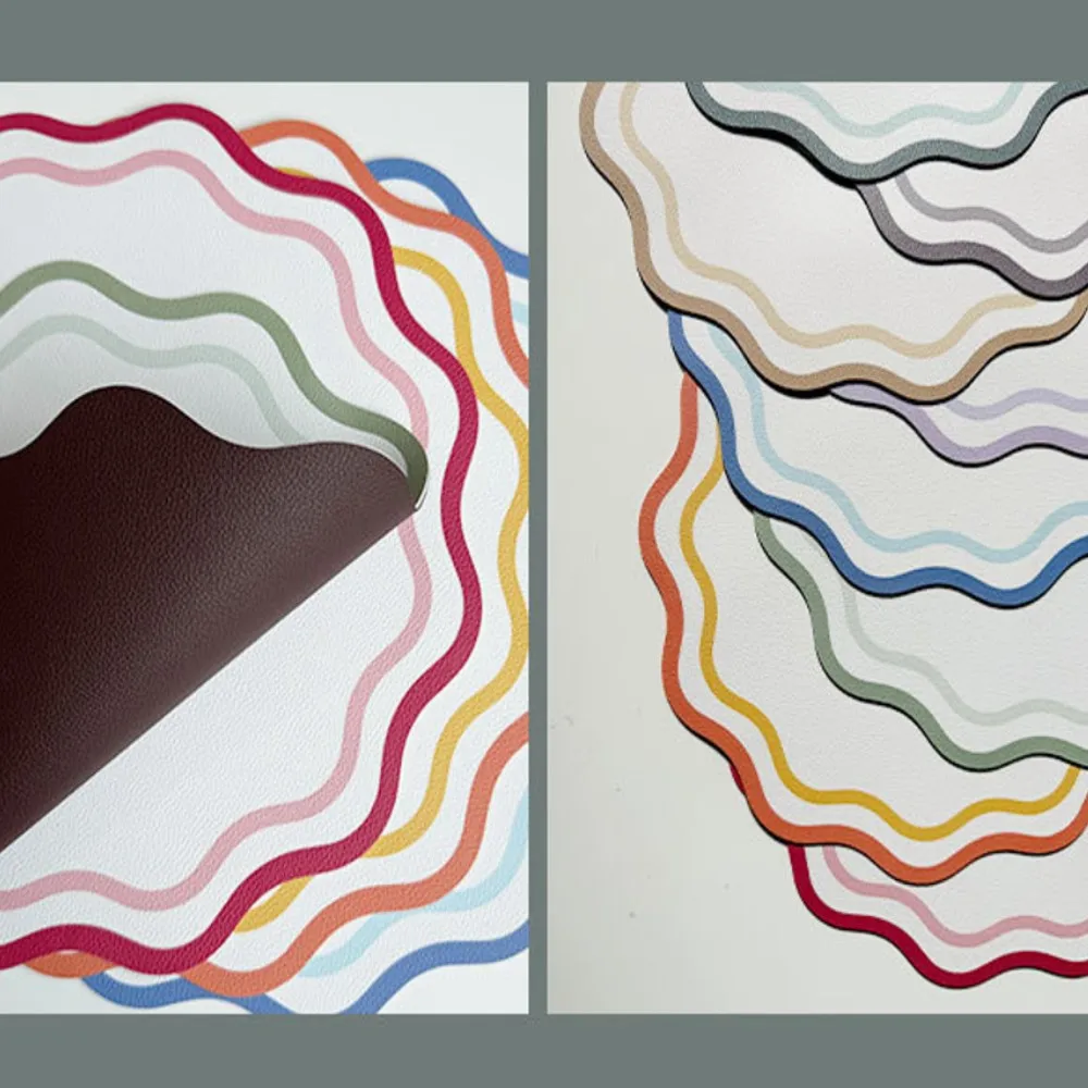 1/4/6pcs Faux Leather Placemats Printed Flower Shape Insulated Table Mat for Kitchen Dining Table Striped Christmas Plate Mat