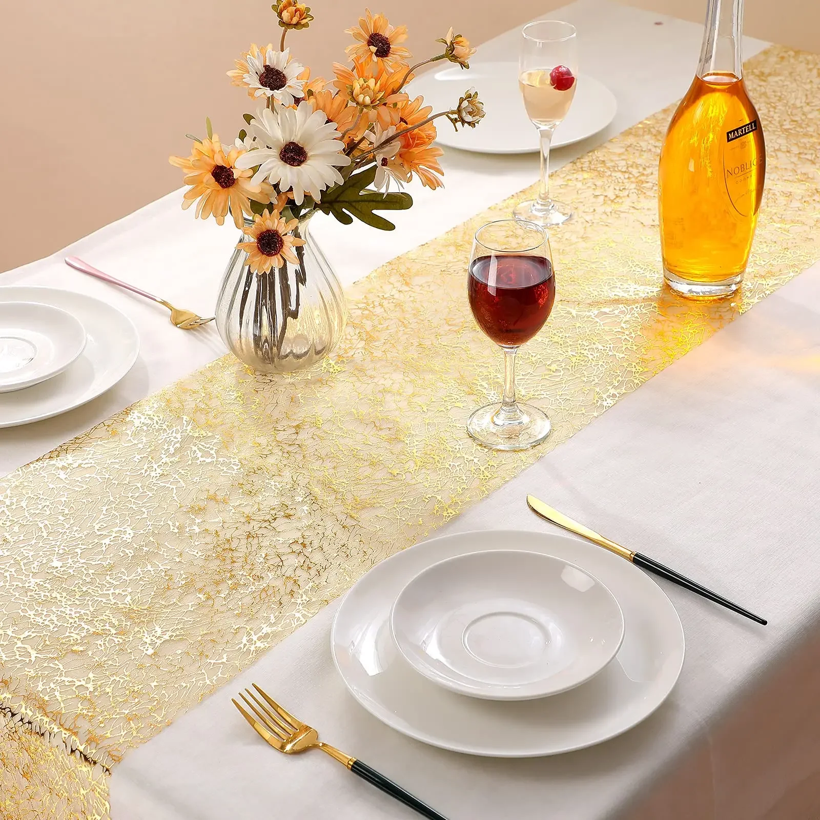Gold Table Runner Metallic Glitter Table Cloths Runner Metallic Roll Rectangle for Birthday Wedding Home Christmas Table Decor