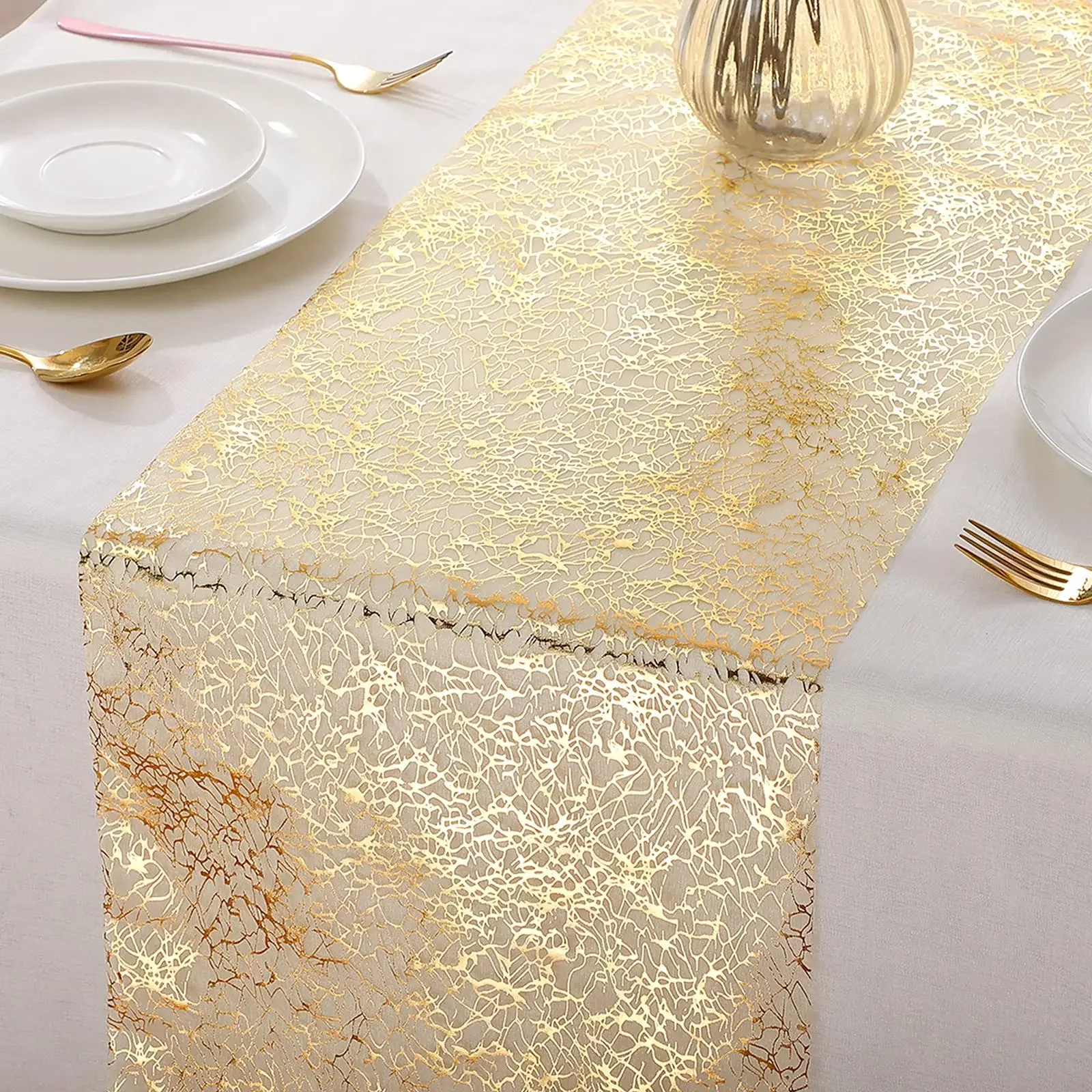 Gold Table Runner Metallic Glitter Table Cloths Runner Metallic Roll Rectangle for Birthday Wedding Home Christmas Table Decor