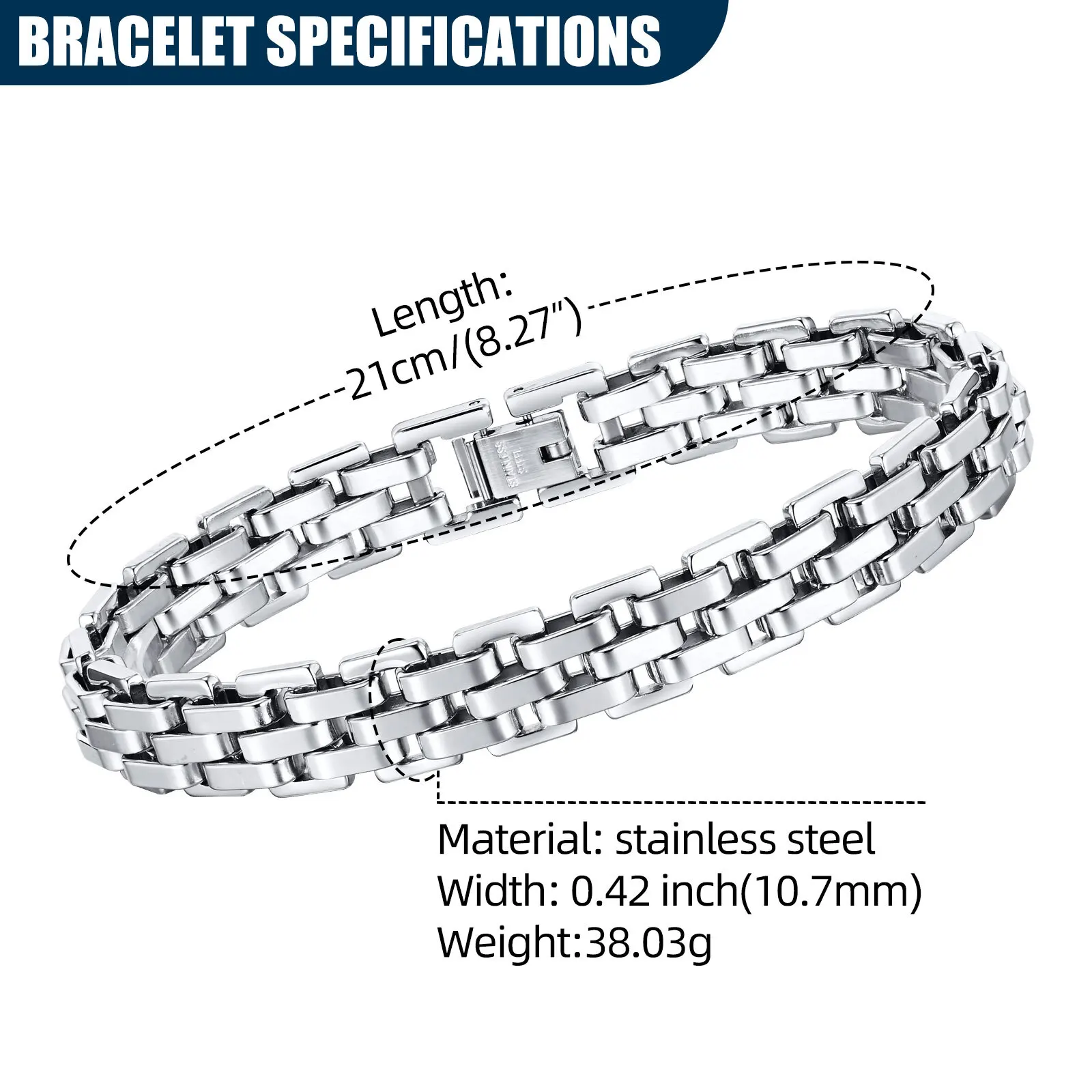 Stylish Strap Chain Boys Men Bracelets Stainless Steel Links Wristband, Father's Day Dad for Birthday Christmas Gift Jewelry