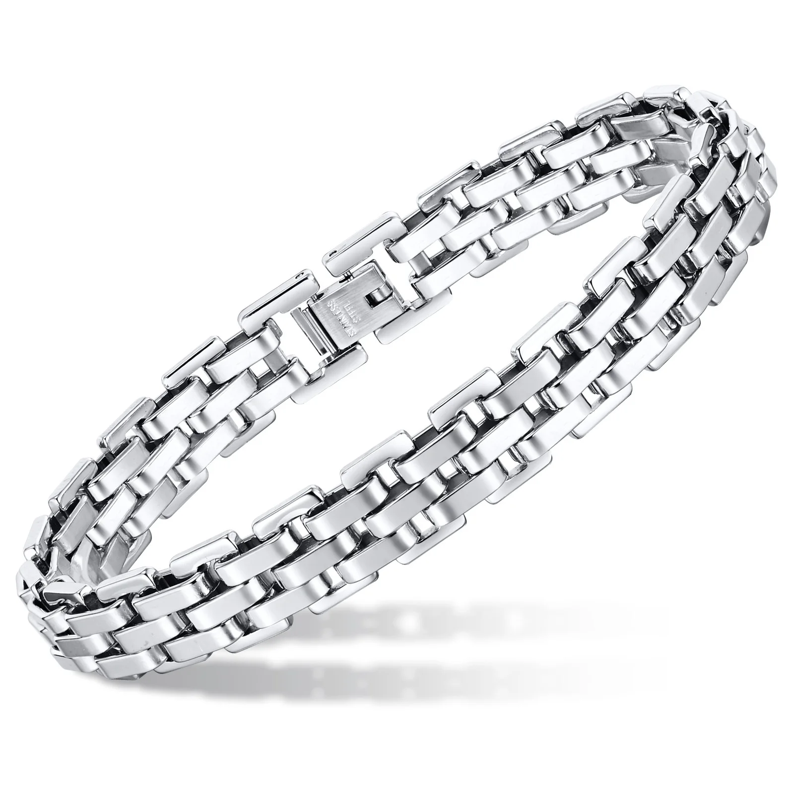 Stylish Strap Chain Boys Men Bracelets Stainless Steel Links Wristband, Father's Day Dad for Birthday Christmas Gift Jewelry