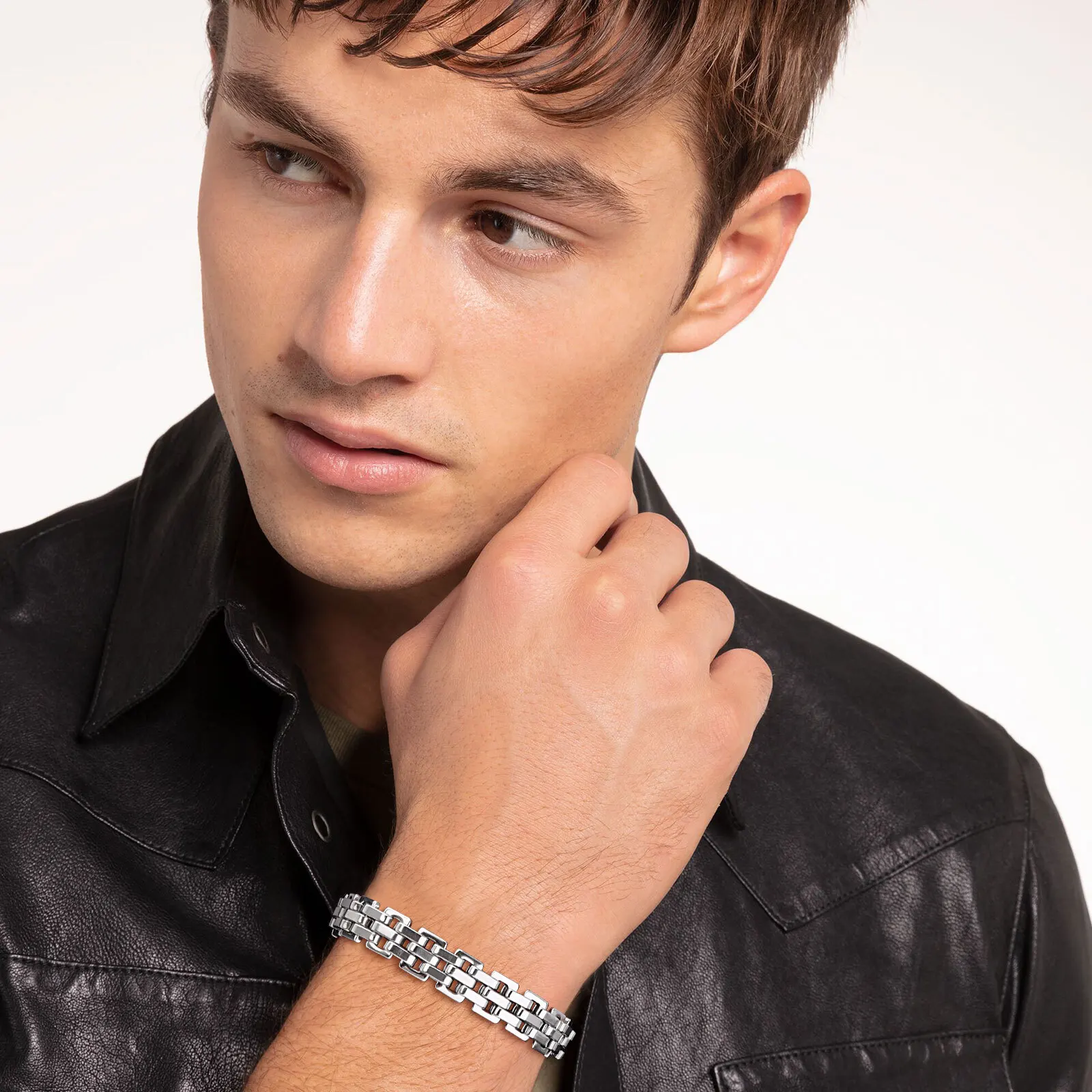 Stylish Strap Chain Boys Men Bracelets Stainless Steel Links Wristband, Father's Day Dad for Birthday Christmas Gift Jewelry