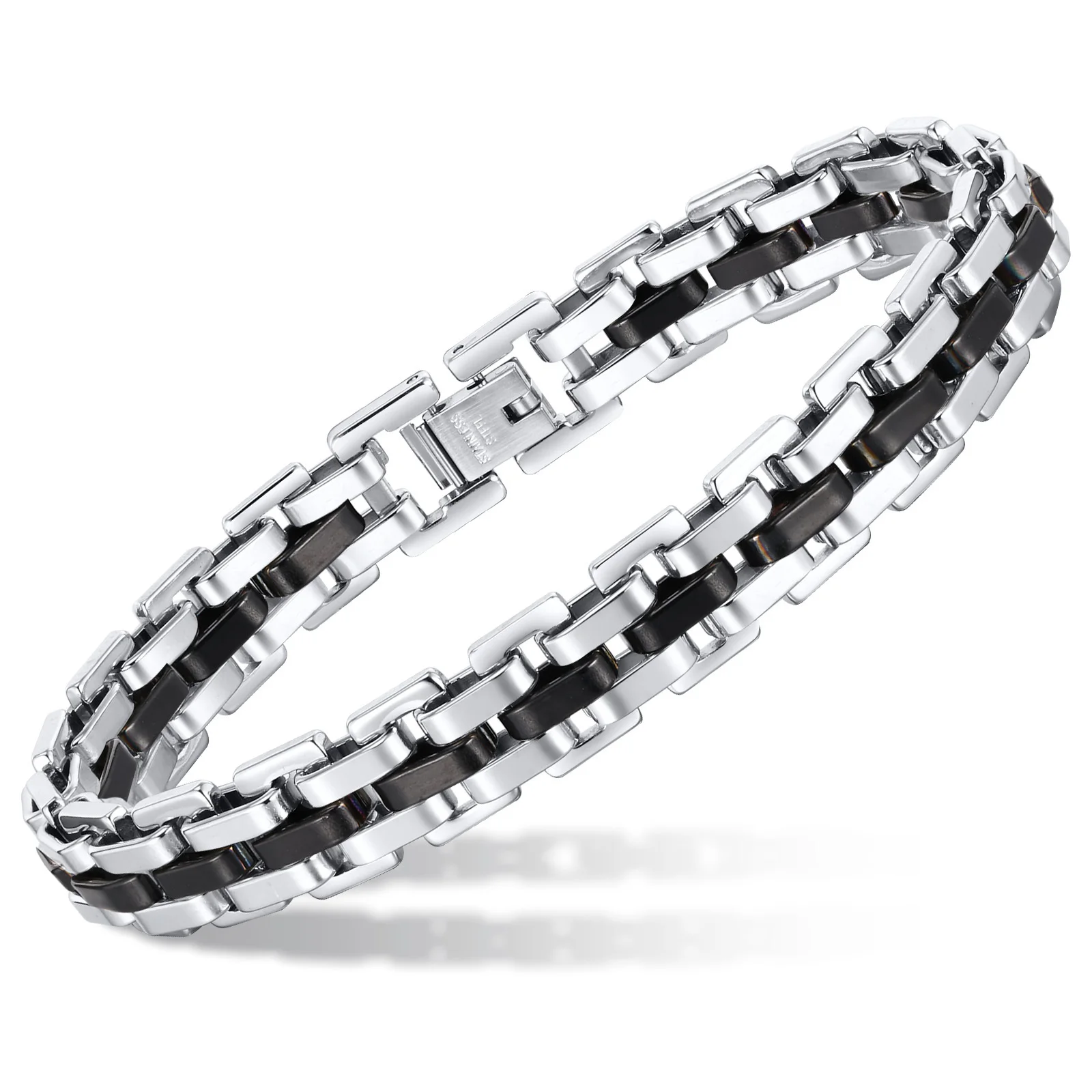 Stylish Strap Chain Boys Men Bracelets Stainless Steel Links Wristband, Father's Day Dad for Birthday Christmas Gift Jewelry