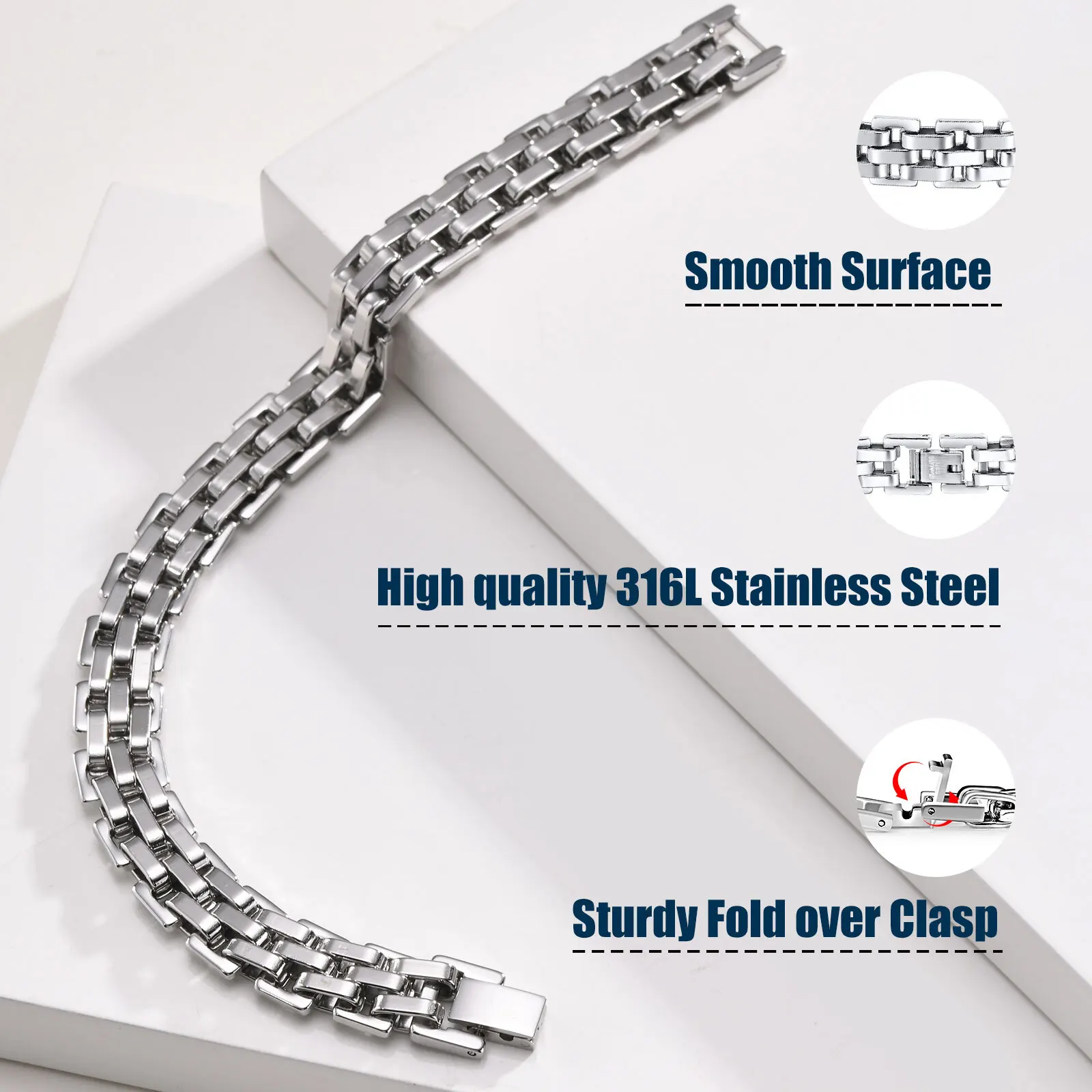 Stylish Strap Chain Boys Men Bracelets Stainless Steel Links Wristband, Father's Day Dad for Birthday Christmas Gift Jewelry