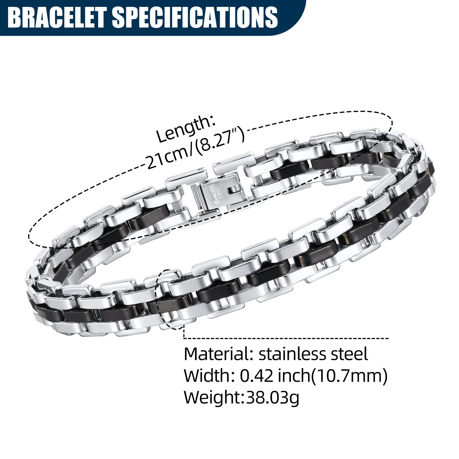 Stylish Strap Chain Boys Men Bracelets Stainless Steel Links Wristband, Father's Day Dad for Birthday Christmas Gift Jewelry