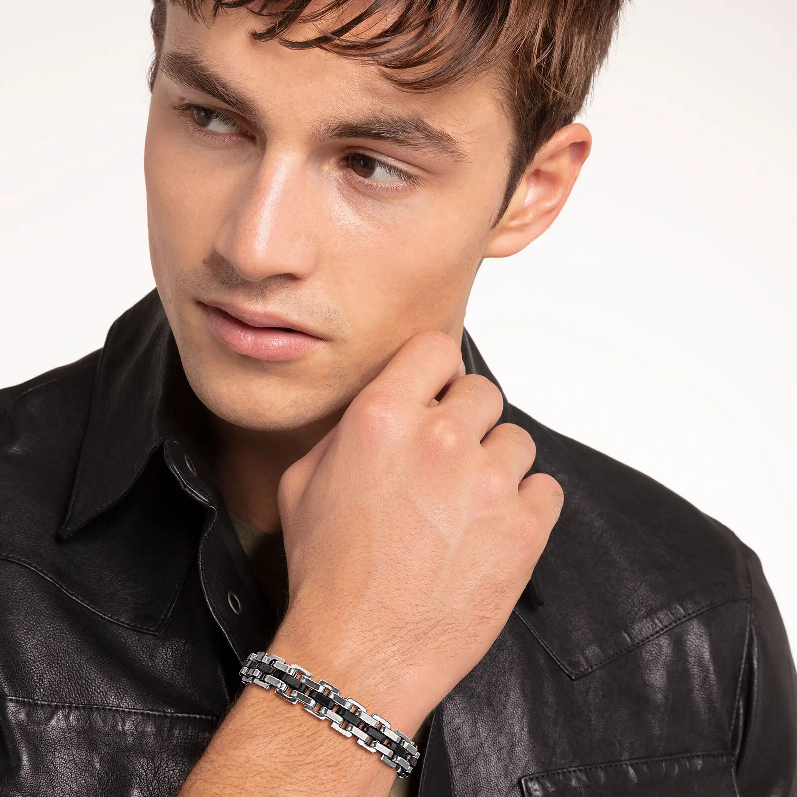 Stylish Strap Chain Boys Men Bracelets Stainless Steel Links Wristband, Father's Day Dad for Birthday Christmas Gift Jewelry
