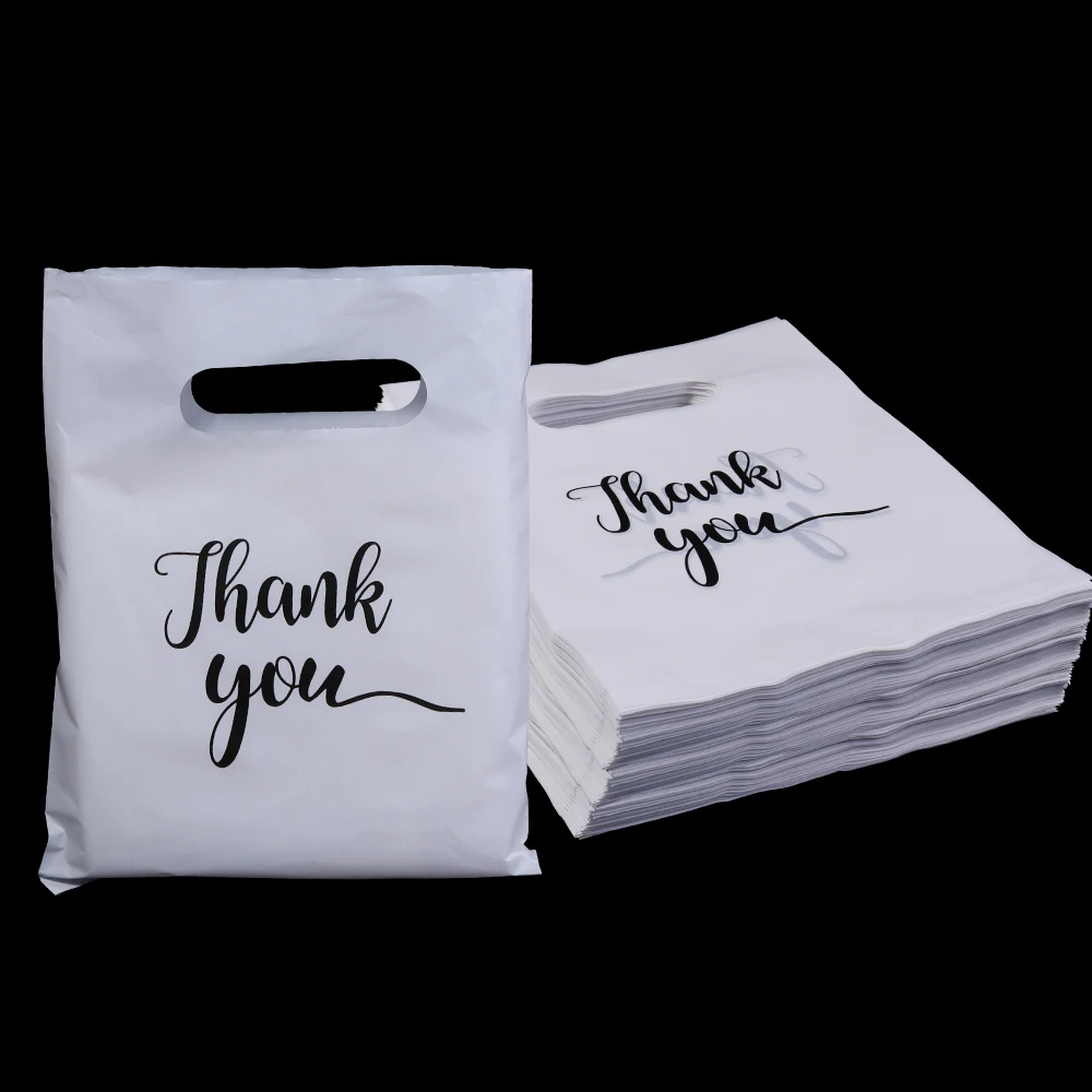 20pcs/lot Thank You Bags Durable Plastic Handle Shopping Bags For Wedding Christmas Birthday Party Gifts Candy Cookie Packaging