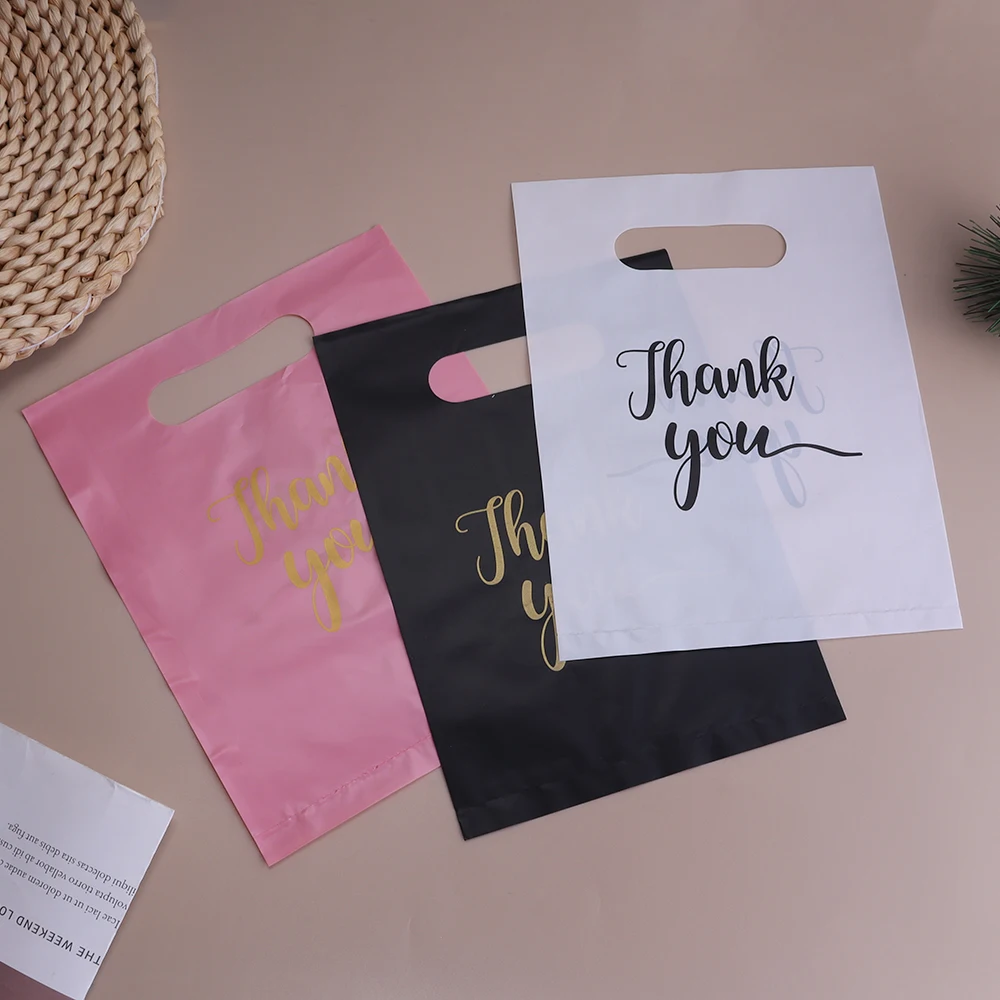 20pcs/lot Thank You Bags Durable Plastic Handle Shopping Bags For Wedding Christmas Birthday Party Gifts Candy Cookie Packaging