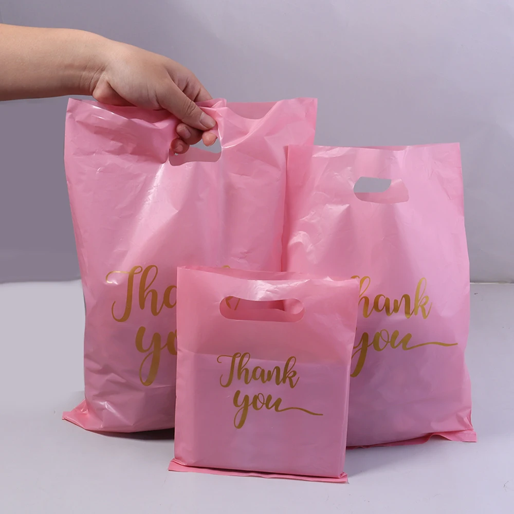 20pcs/lot Thank You Bags Durable Plastic Handle Shopping Bags For Wedding Christmas Birthday Party Gifts Candy Cookie Packaging