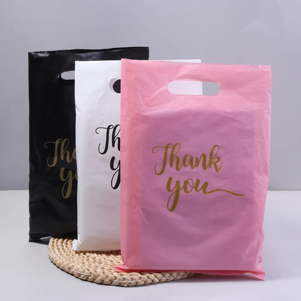 20pcs/lot Thank You Bags Durable Plastic Handle Shopping Bags For Wedding Christmas Birthday Party Gifts Candy Cookie Packaging