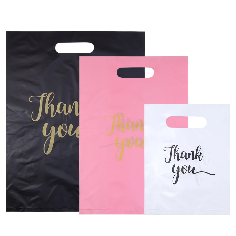 20pcs/lot Thank You Bags Durable Plastic Handle Shopping Bags For Wedding Christmas Birthday Party Gifts Candy Cookie Packaging