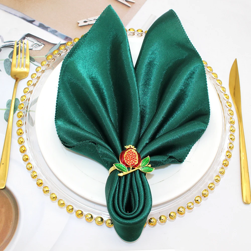 Red Pomegranate Napkin Rings Set of 4/6/8, Lucky Fruits Table Decor Metal Napkin Holder for Christmas Gift Wedding Party Decor