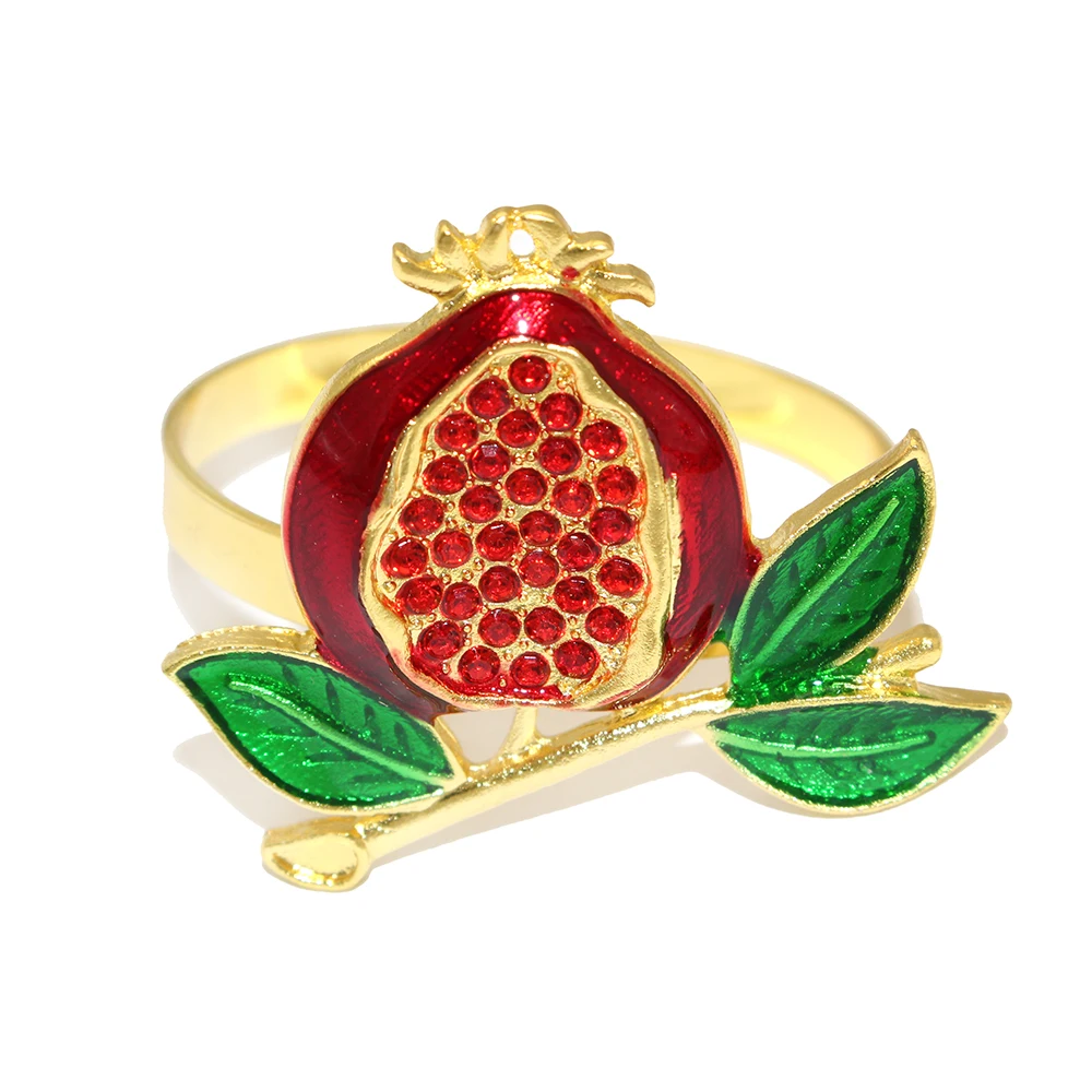 Red Pomegranate Napkin Rings Set of 4/6/8, Lucky Fruits Table Decor Metal Napkin Holder for Christmas Gift Wedding Party Decor