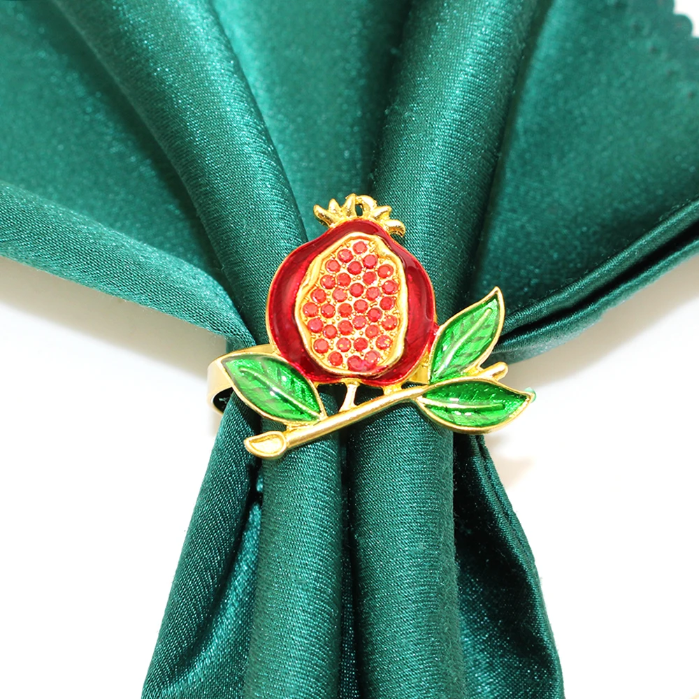Red Pomegranate Napkin Rings Set of 4/6/8, Lucky Fruits Table Decor Metal Napkin Holder for Christmas Gift Wedding Party Decor