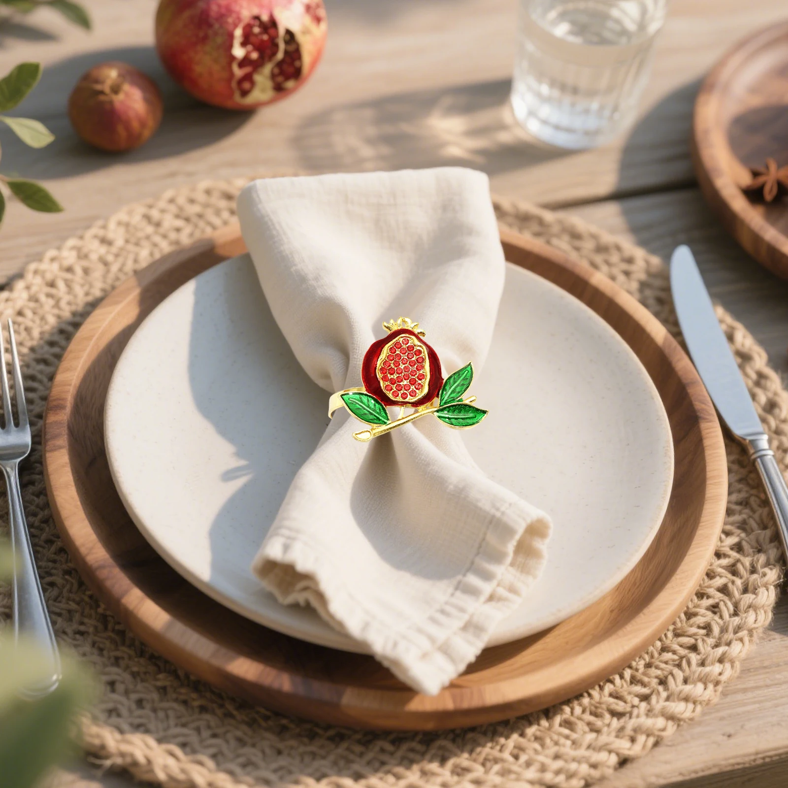 Red Pomegranate Napkin Rings Set of 4/6/8, Lucky Fruits Table Decor Metal Napkin Holder for Christmas Gift Wedding Party Decor