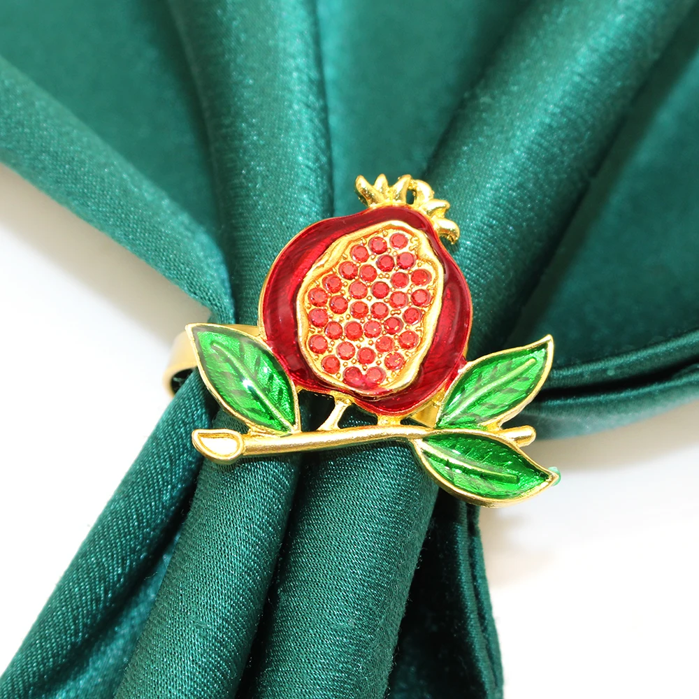 Red Pomegranate Napkin Rings Set of 4/6/8, Lucky Fruits Table Decor Metal Napkin Holder for Christmas Gift Wedding Party Decor