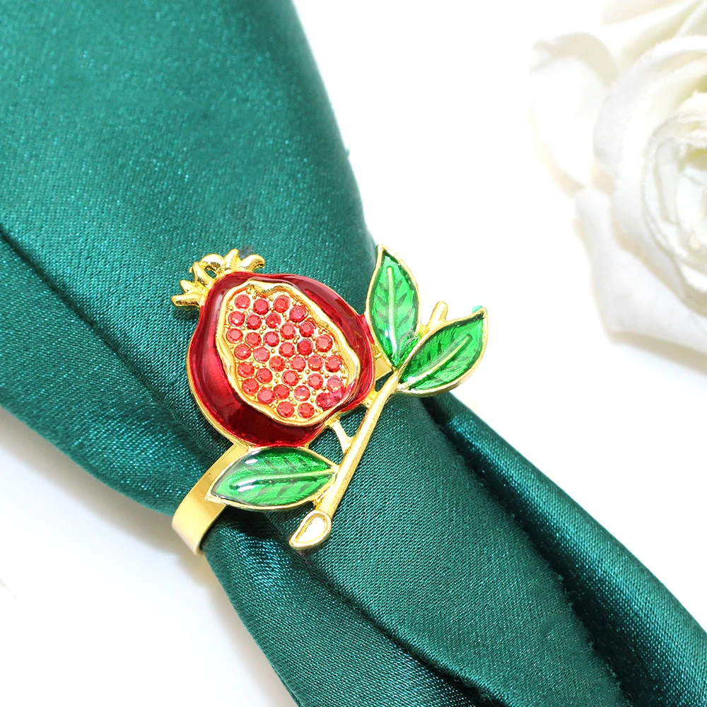 Red Pomegranate Napkin Rings Set of 4/6/8, Lucky Fruits Table Decor Metal Napkin Holder for Christmas Gift Wedding Party Decor