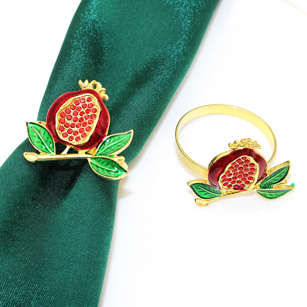 Red Pomegranate Napkin Rings Set of 4/6/8, Lucky Fruits Table Decor Metal Napkin Holder for Christmas Gift Wedding Party Decor