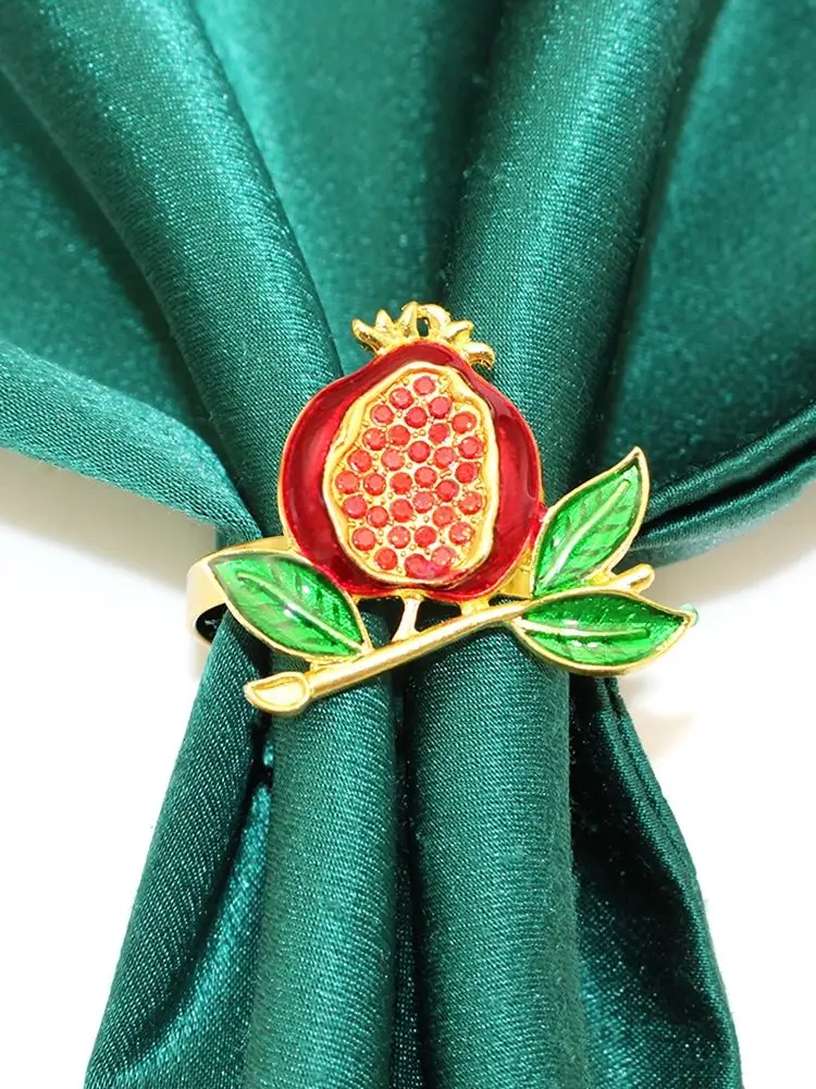 Red Pomegranate Napkin Rings Set of 4/6/8, Lucky Fruits Table Decor Metal Napkin Holder for Christmas Gift Wedding Party Decor
