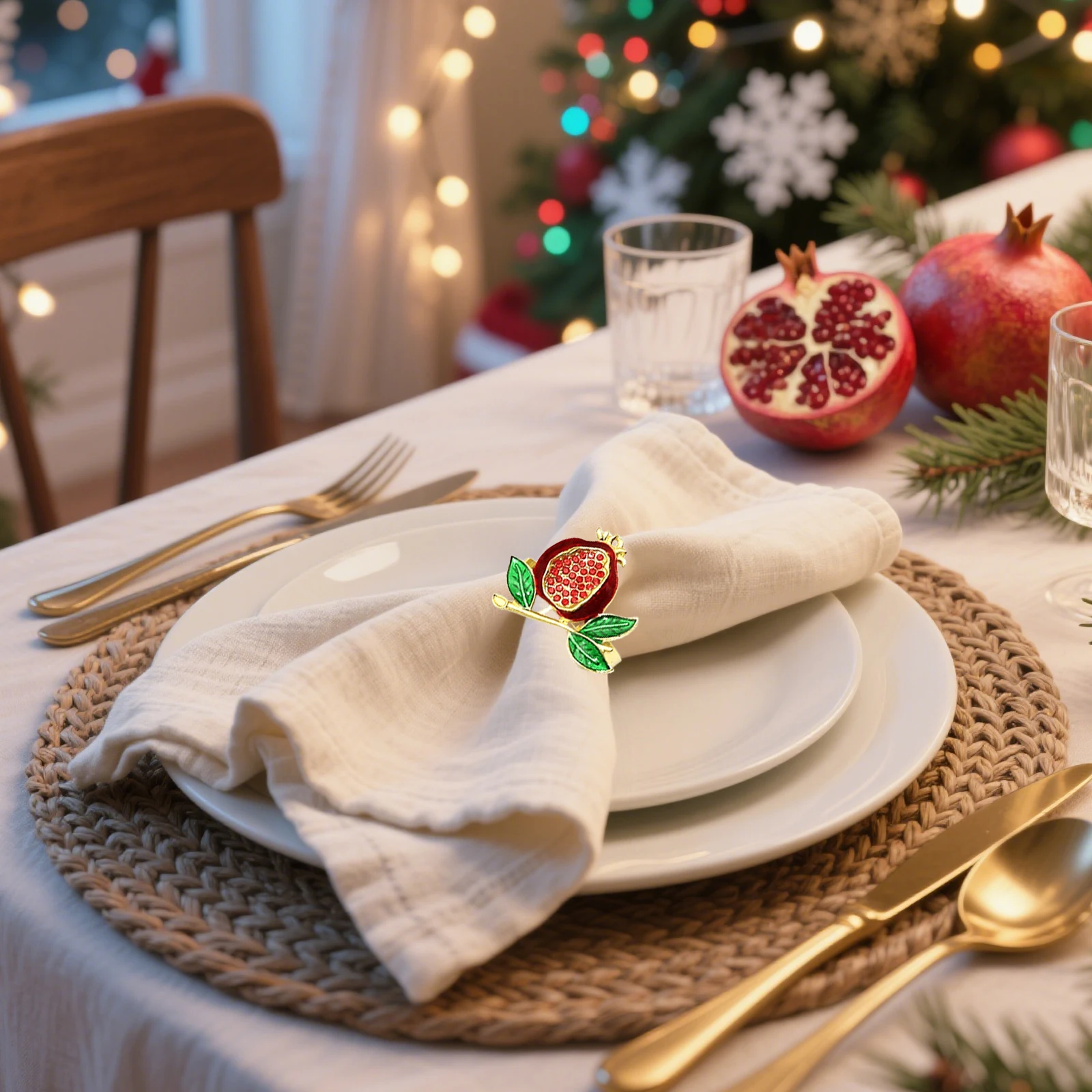 Red Pomegranate Napkin Rings Set of 4/6/8, Lucky Fruits Table Decor Metal Napkin Holder for Christmas Gift Wedding Party Decor