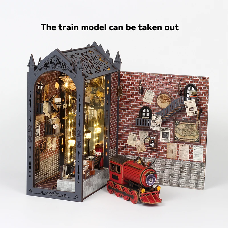 DIY Wooden Doll Houses Book Nook Shelf Insert Kit Miniature Model Kits 3D Puzzle Bookshelf With LED Lights For Christmas Gifts