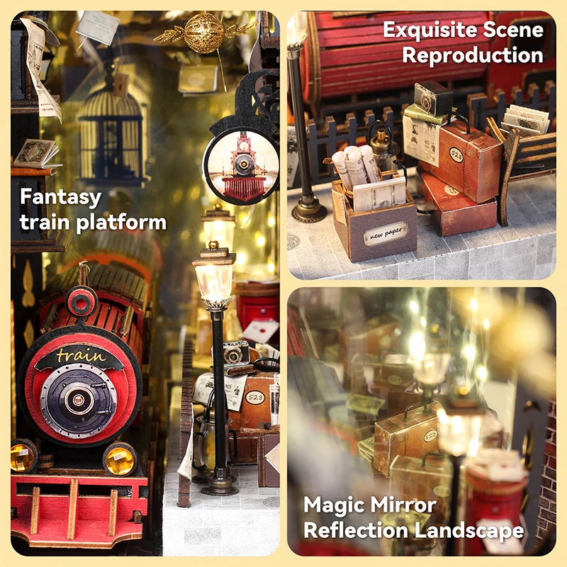 DIY Wooden Doll Houses Book Nook Shelf Insert Kit Miniature Model Kits 3D Puzzle Bookshelf With LED Lights For Christmas Gifts