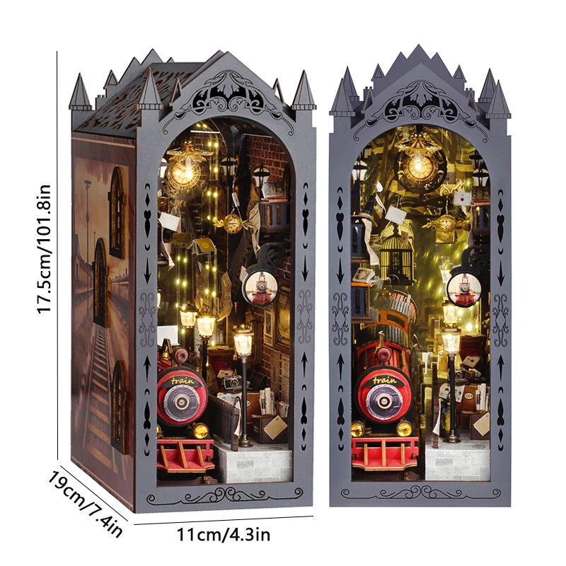 DIY Wooden Doll Houses Book Nook Shelf Insert Kit Miniature Model Kits 3D Puzzle Bookshelf With LED Lights For Christmas Gifts